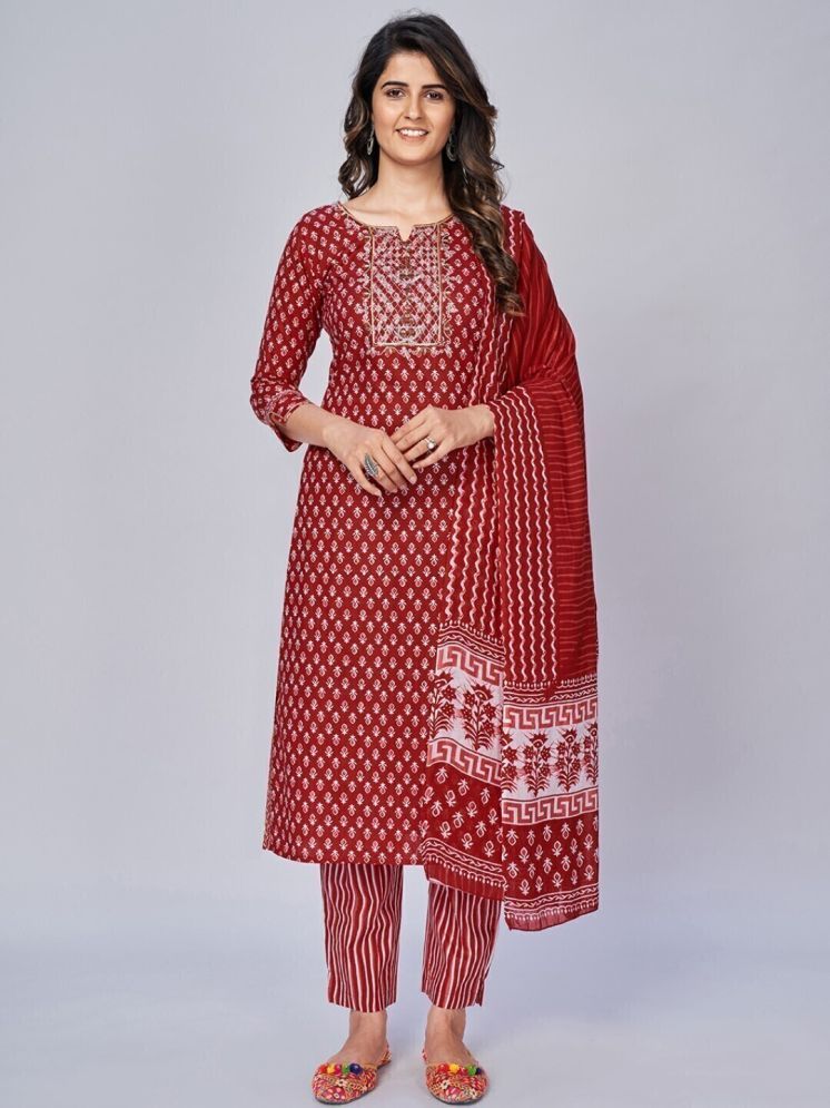     			Vbuyz Cotton Printed Kurti With Palazzo Women's Stitched Salwar Suit - Red ( Pack of 1 )