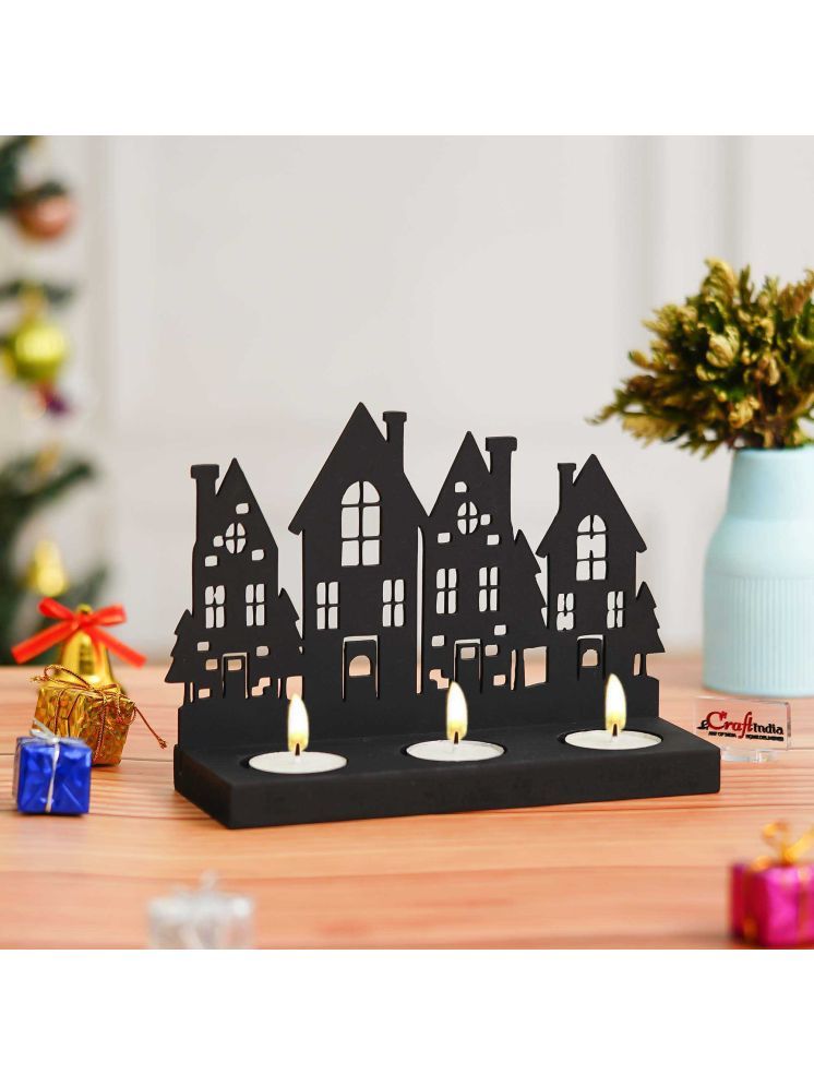     			eCraftIndia Black Merry Christmas Tower Wooden Tea Light Candle Holders