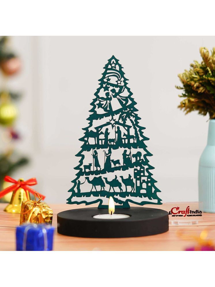     			eCraftIndia Green Jesus Nativity Scene Christmas Wooden Tree Tea Light Candle Holder