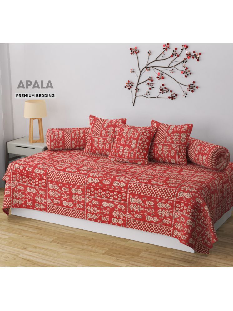     			Apala Microfibre Abstract Diwan Set 6 Pcs - Red