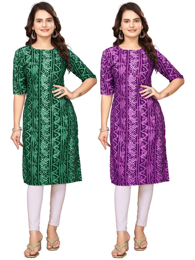     			DESIGNER DREAM Pack of 2 Crepe Printed Straight Women's Kurti - ( Green,Purple )