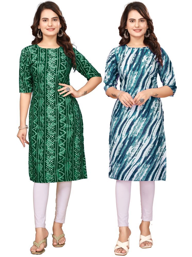     			DESIGNER DREAM Pack of 2 Crepe Printed Straight Women's Kurti - ( Green,Blue )