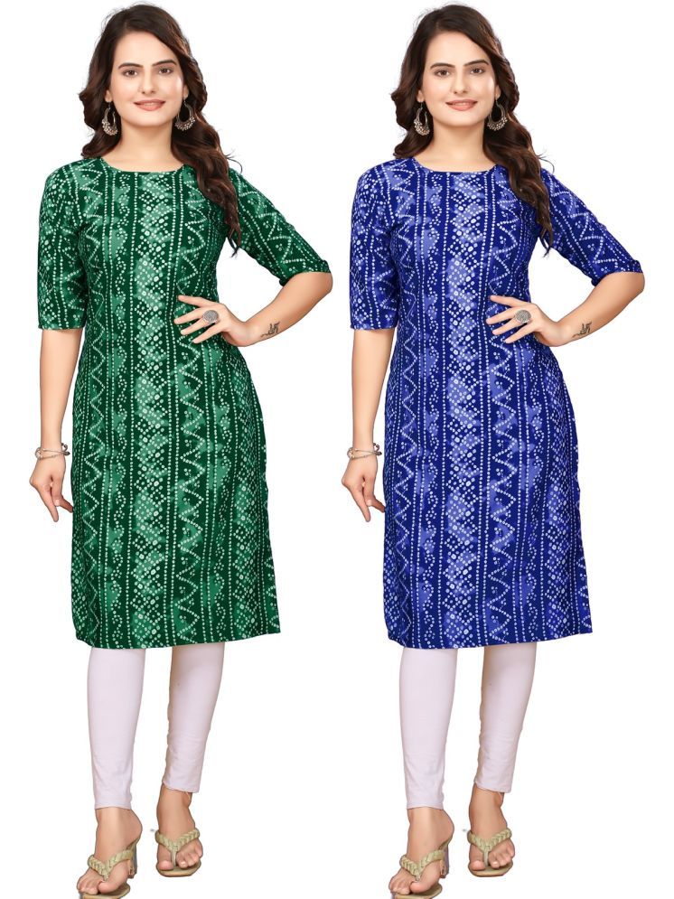     			DESIGNER DREAM Pack of 2 Crepe Printed Straight Women's Kurti - ( Green,Blue )