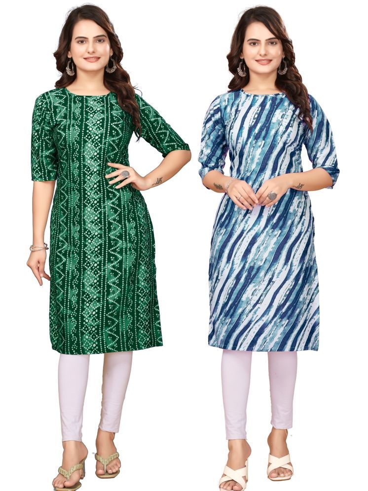     			Fashion Fair Pack of 2 Crepe Printed Straight Women's Kurti - ( Green,Blue )