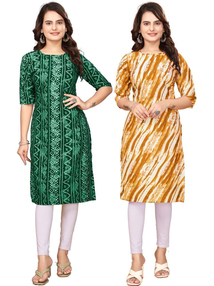     			Fashion Fair Pack of 2 Crepe Printed Straight Women's Kurti - ( Green,Yellow )