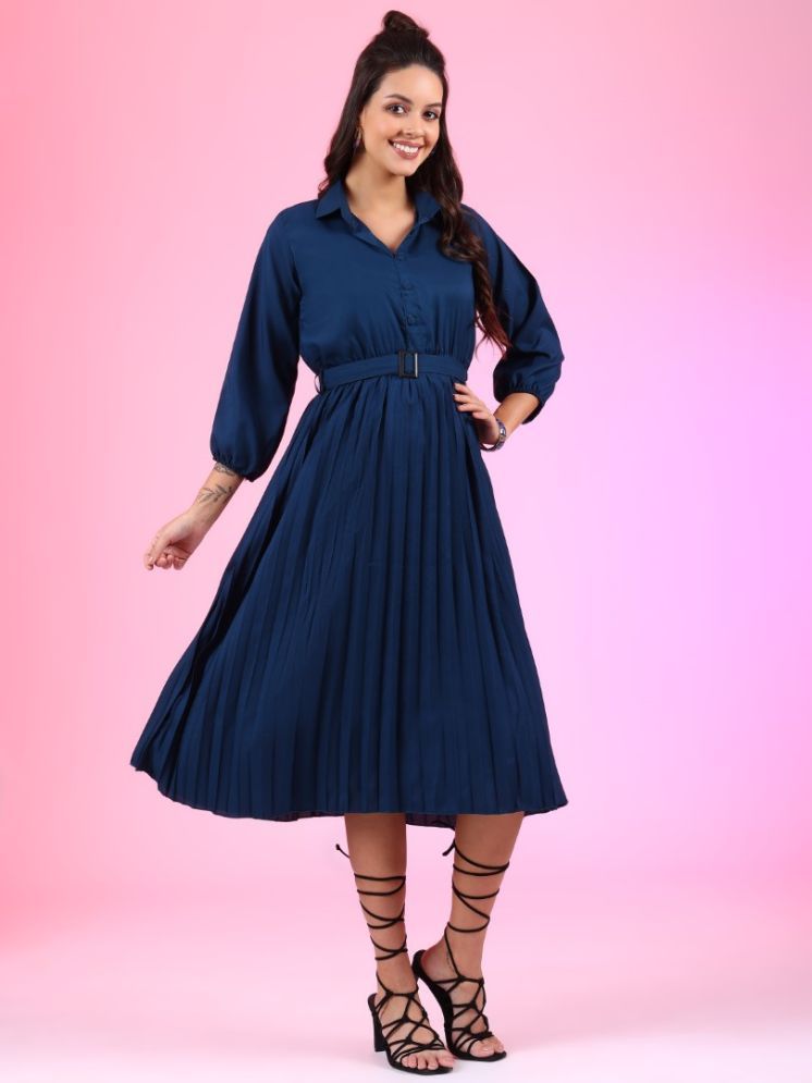     			Femvy Polyester Solid Midi Women's Fit & Flare Dress - Blue ( Pack of 1 )