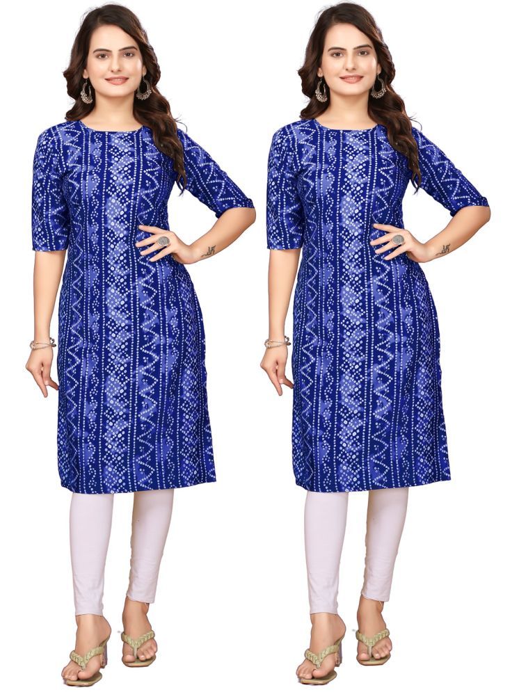     			MELDI KRUPA Pack of 2 Crepe Printed Straight Women's Kurti - ( Blue,Navy Blue )