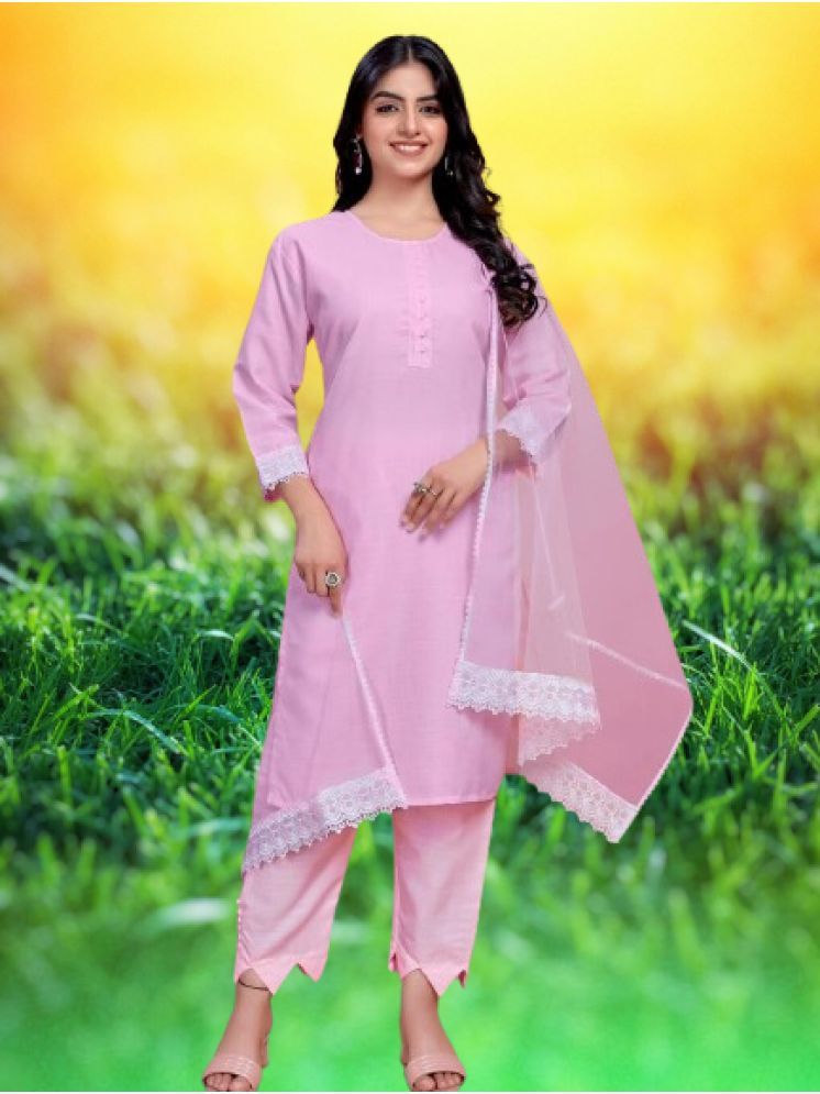     			RUTSH CREATION Cotton Solid Kurti With Pants Women's Stitched Salwar Suit - Pink ( Pack of 1 )