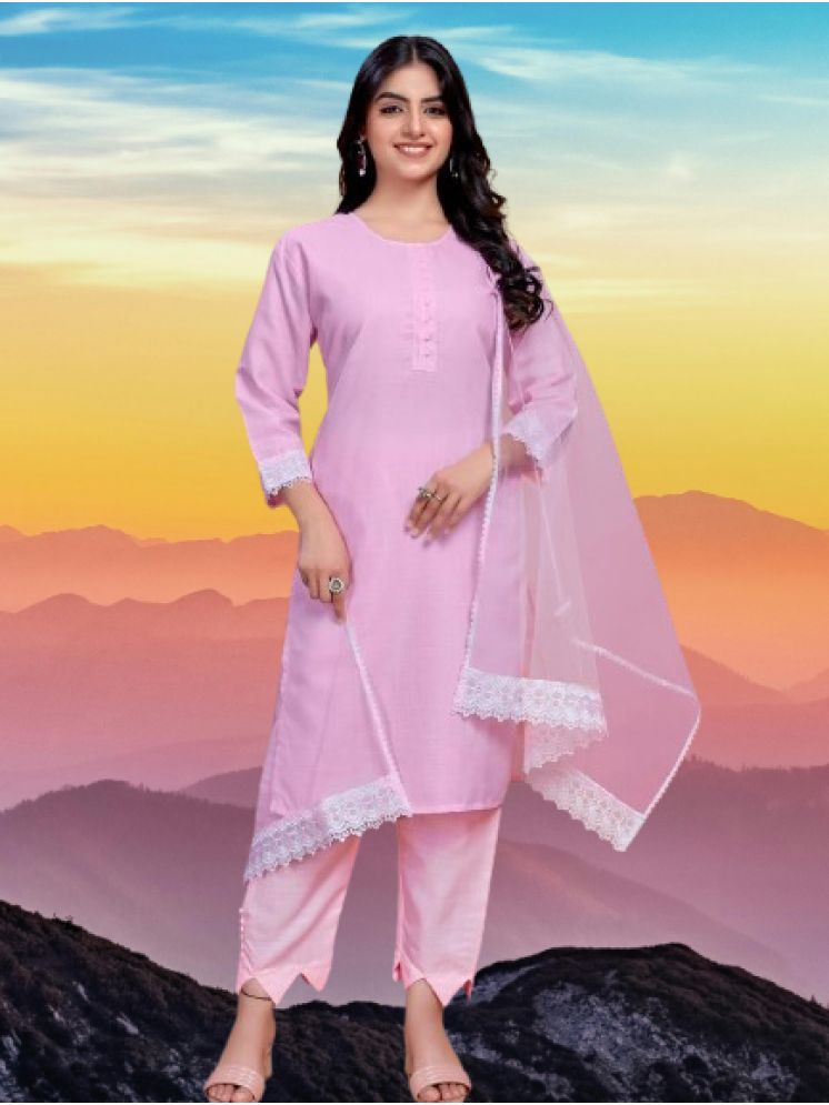     			RUTSH CREATION Cotton Solid Kurti With Pants Women's Stitched Salwar Suit - Pink ( Pack of 1 )