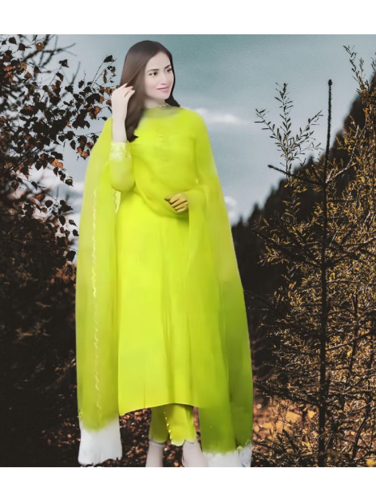     			RUTSH CREATION Cotton Solid Kurti With Pants Women's Stitched Salwar Suit - Lime Green ( Pack of 1 )