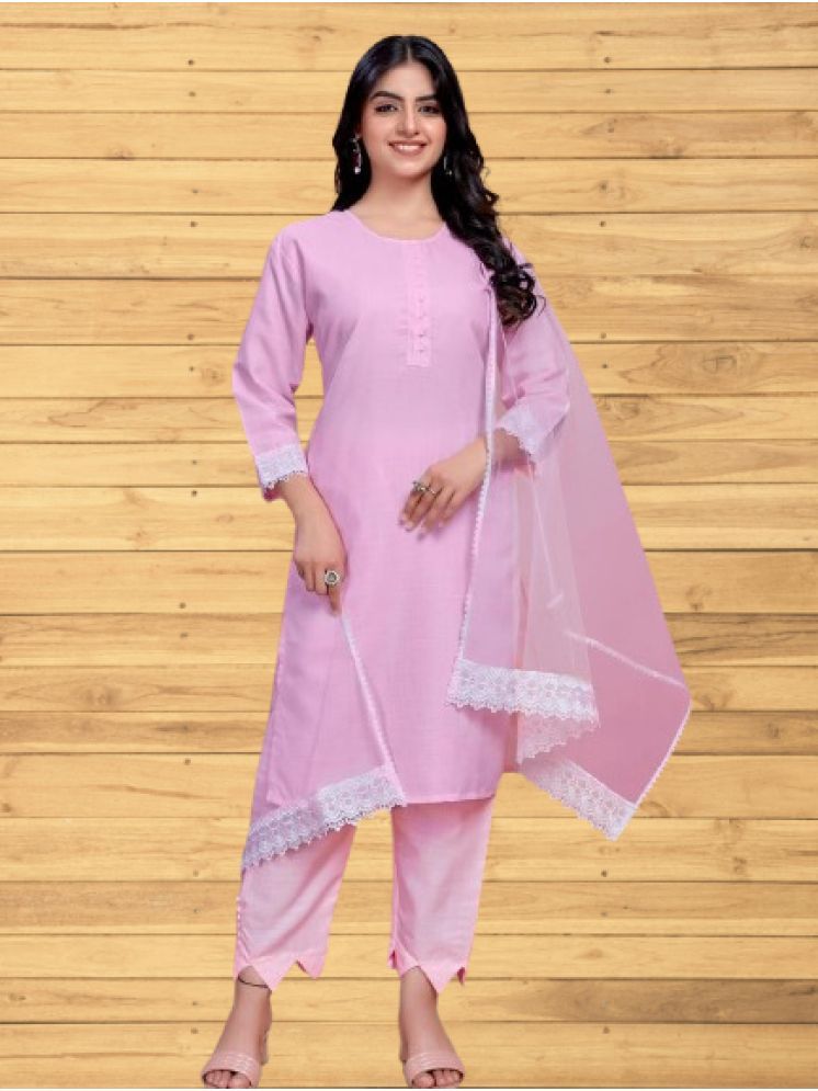     			RUTSH CREATION Cotton Solid Kurti With Pants Women's Stitched Salwar Suit - Pink ( Pack of 1 )