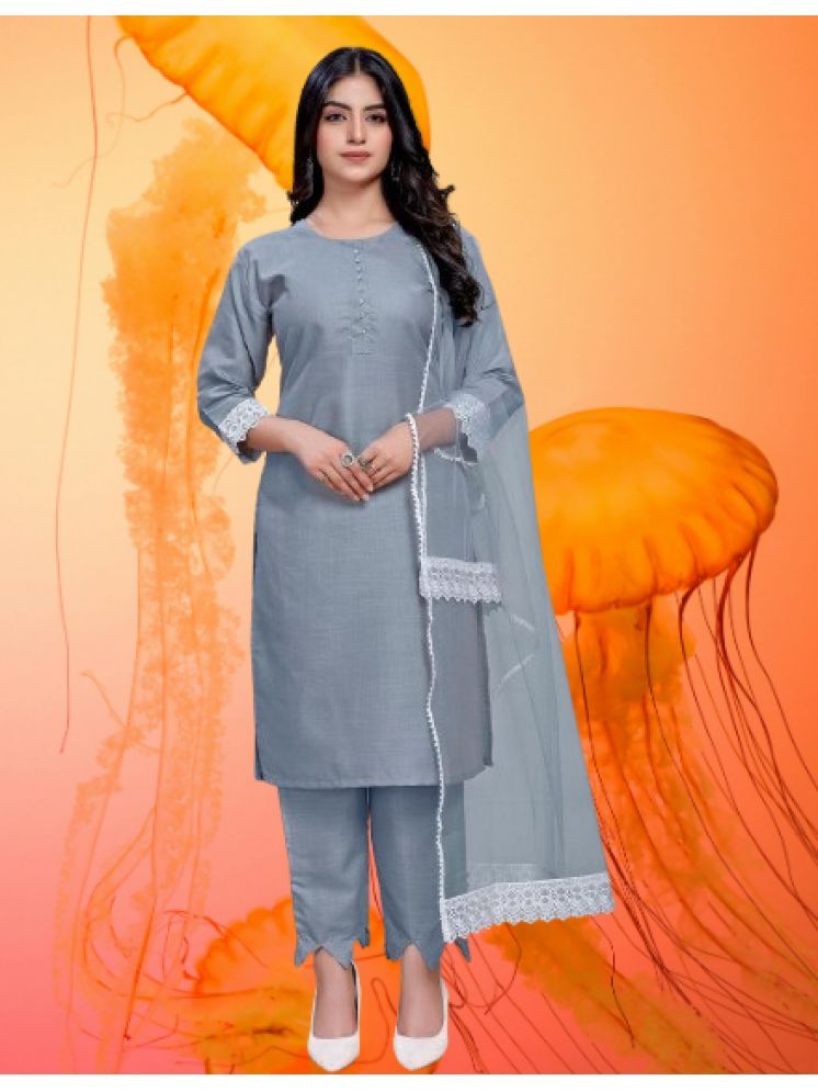     			RUTSH CREATION Cotton Solid Kurti With Pants Women's Stitched Salwar Suit - Light Grey ( Pack of 1 )