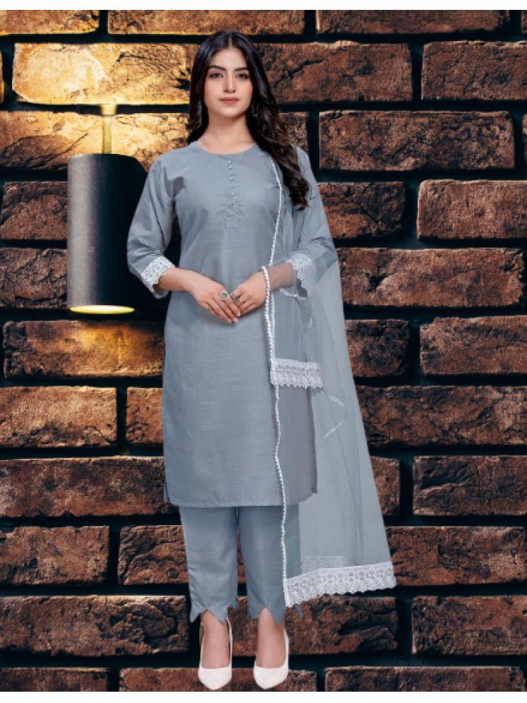     			RUTSH CREATION Cotton Solid Kurti With Pants Women's Stitched Salwar Suit - Light Grey ( Pack of 1 )