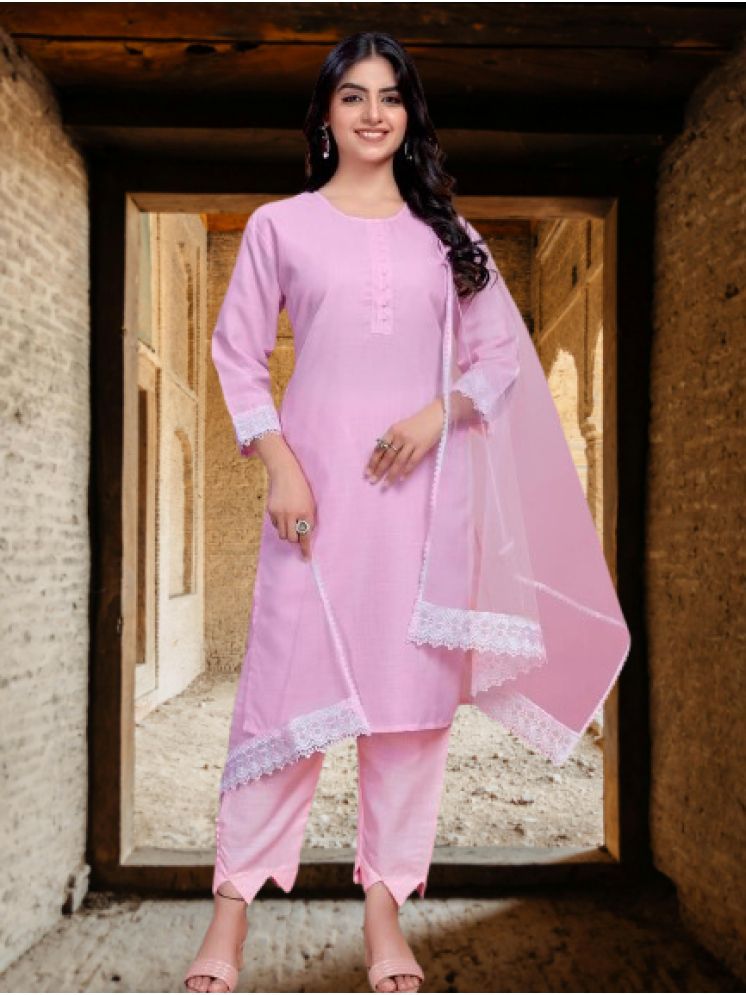     			RUTSH CREATION Cotton Solid Kurti With Pants Women's Stitched Salwar Suit - Pink ( Pack of 1 )