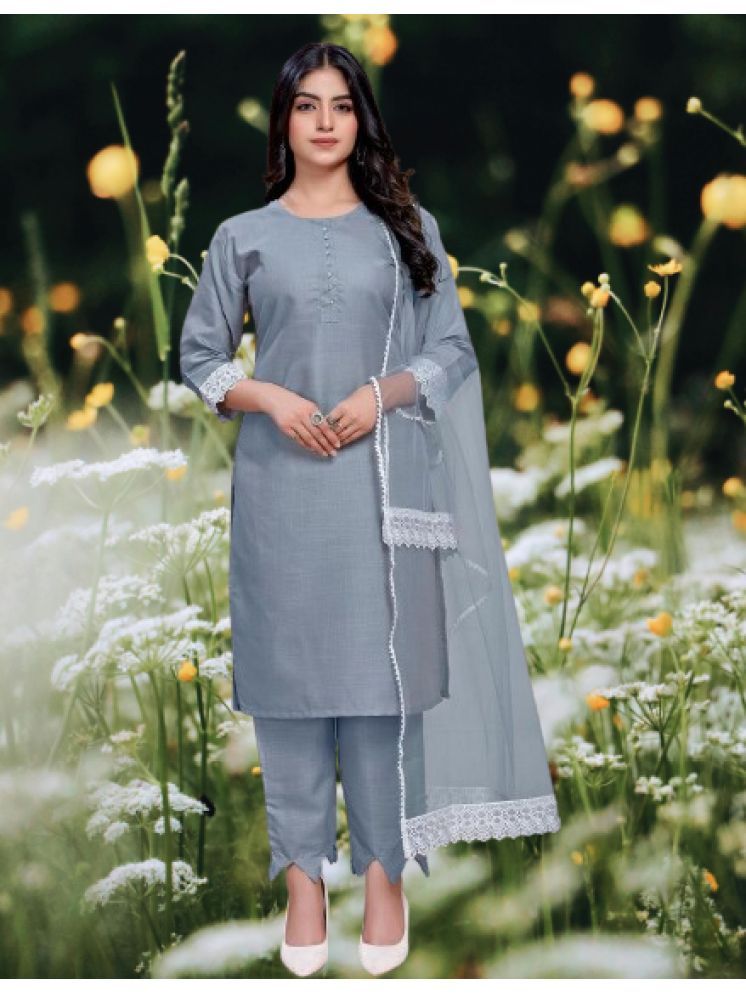     			RUTSH CREATION Cotton Solid Kurti With Pants Women's Stitched Salwar Suit - Light Grey ( Pack of 1 )