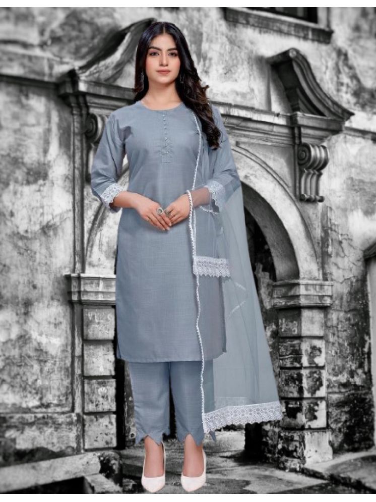     			RUTSH CREATION Cotton Solid Kurti With Pants Women's Stitched Salwar Suit - Light Grey ( Pack of 1 )