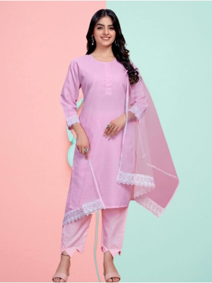     			RUTSH CREATION Cotton Solid Kurti With Pants Women's Stitched Salwar Suit - Pink ( Pack of 1 )