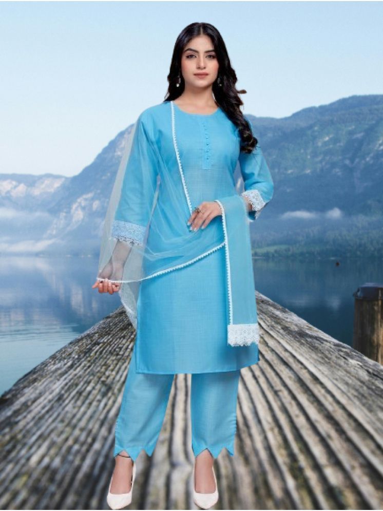     			RUTSH CREATION Cotton Solid Kurti With Pants Women's Stitched Salwar Suit - Blue ( Pack of 1 )