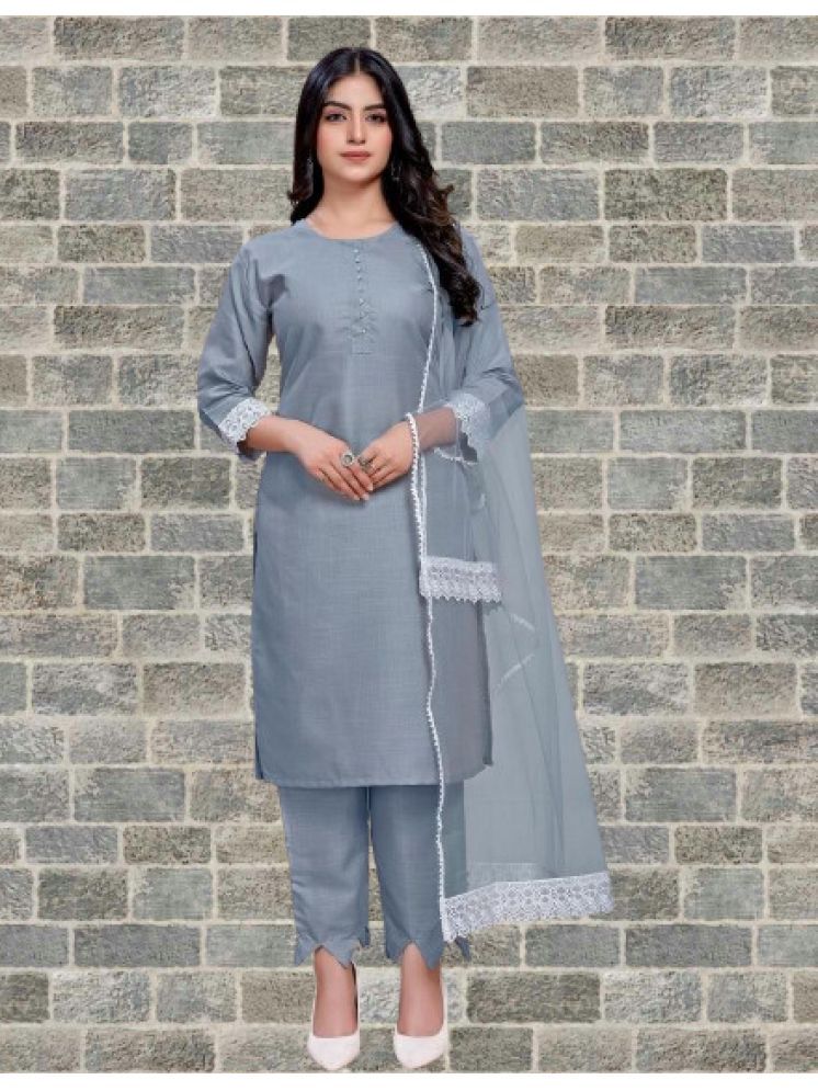     			RUTSH CREATION Cotton Solid Kurti With Pants Women's Stitched Salwar Suit - Light Grey ( Pack of 1 )