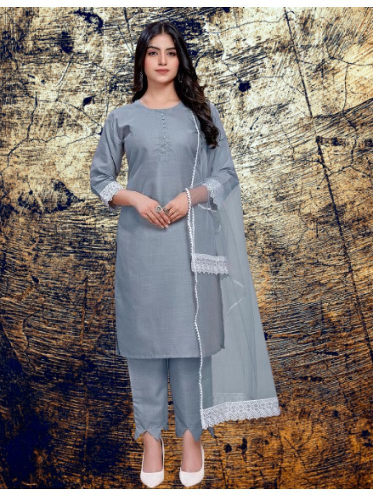     			RUTSH CREATION Cotton Solid Kurti With Pants Women's Stitched Salwar Suit - Light Grey ( Pack of 1 )