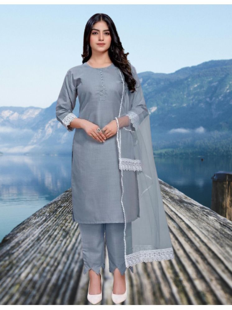     			RUTSH CREATION Cotton Solid Kurti With Pants Women's Stitched Salwar Suit - Light Grey ( Pack of 1 )