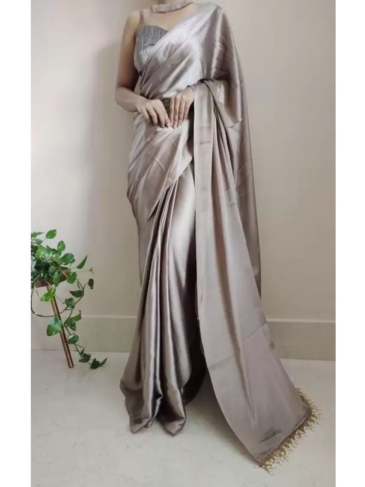     			Samai Pack of 1 Satin Solid Saree With Blouse Piece ( Grey )