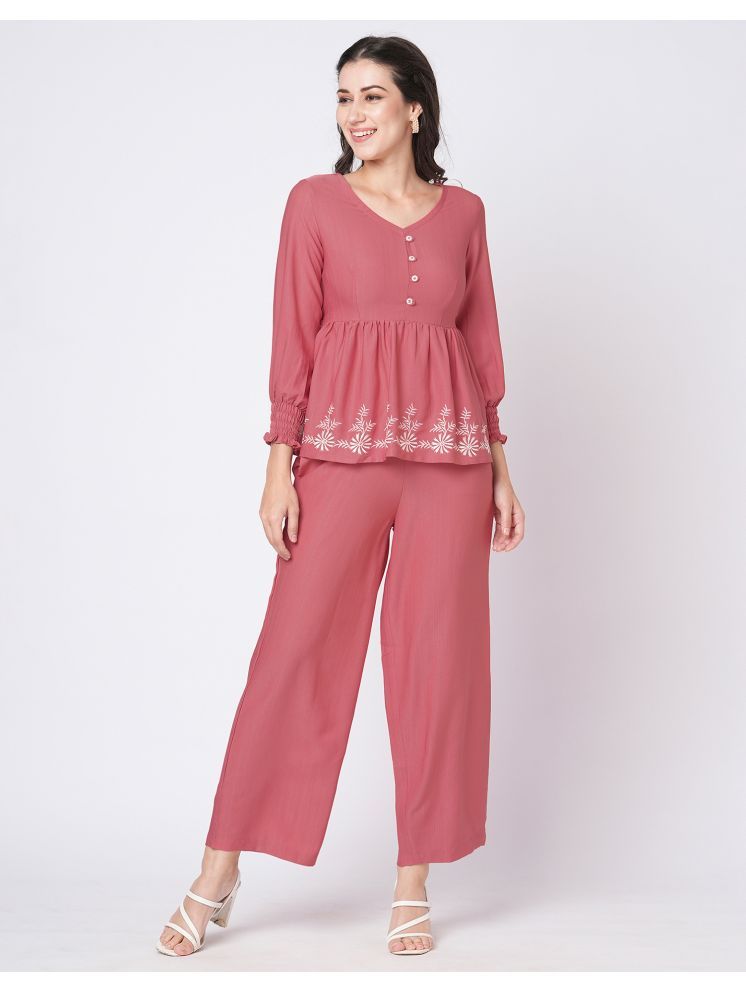     			Selvia Rose Gold Embroidered Pant Top Set