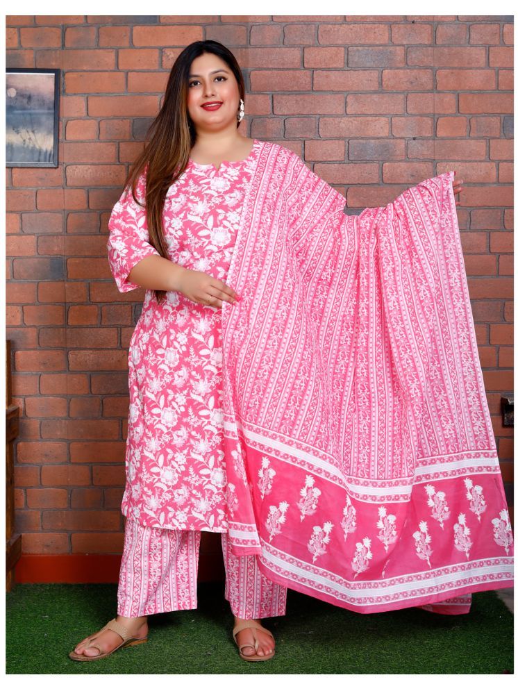     			Swasti Cotton Printed Kurti With Palazzo Women's Stitched Salwar Suit - Pink ( Pack of 1 )