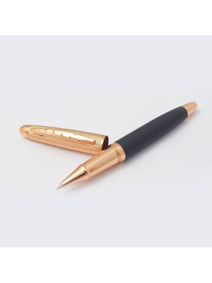     			UJJi Rubberized Finish Black Body with Copper Cap Roller Ball Pen