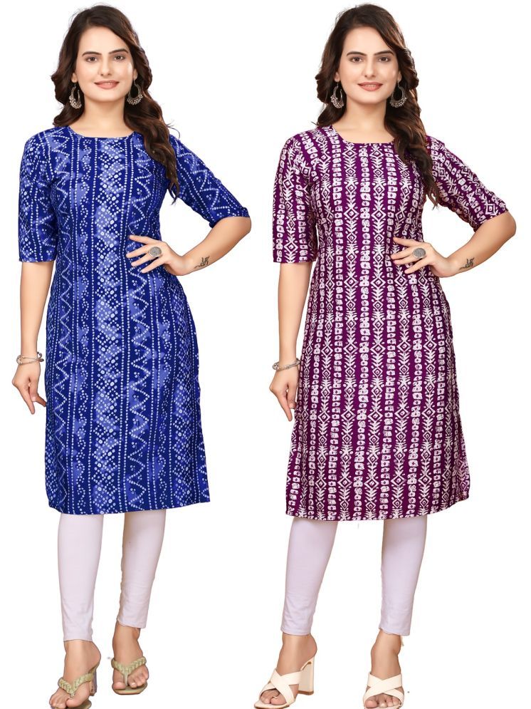     			V J CORPORAT Pack of 2 Crepe Printed Straight Women's Kurti - ( Blue,Maroon )