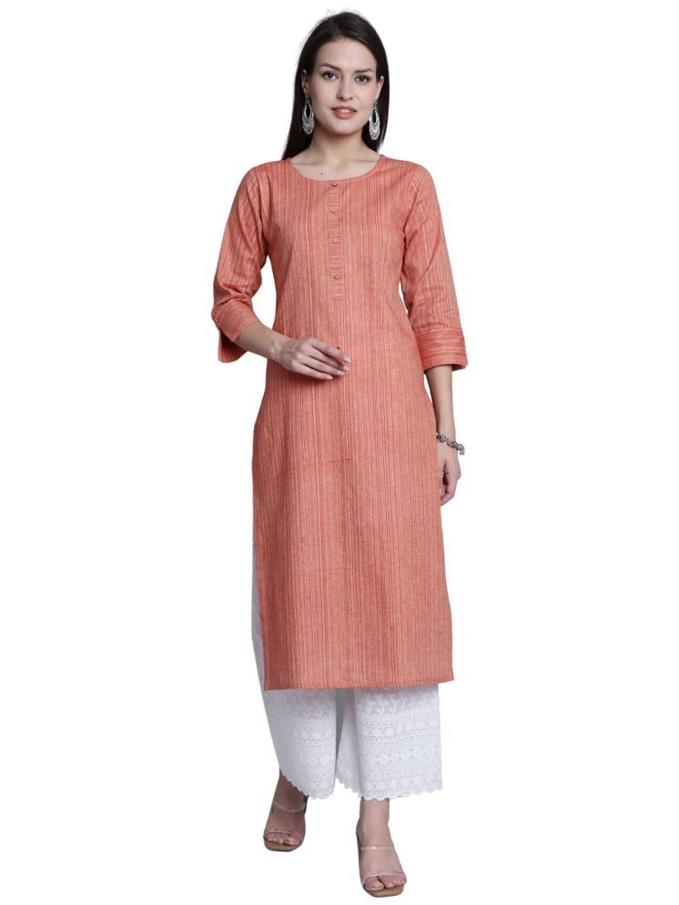     			wonder weave Pack of 1 Cotton Striped Straight Women's Kurti - ( Orange )