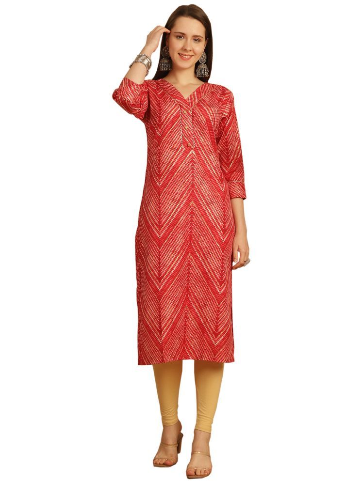     			wonder weave Pack of 1 Cotton Blend Printed Straight Women's Kurti - ( Red )