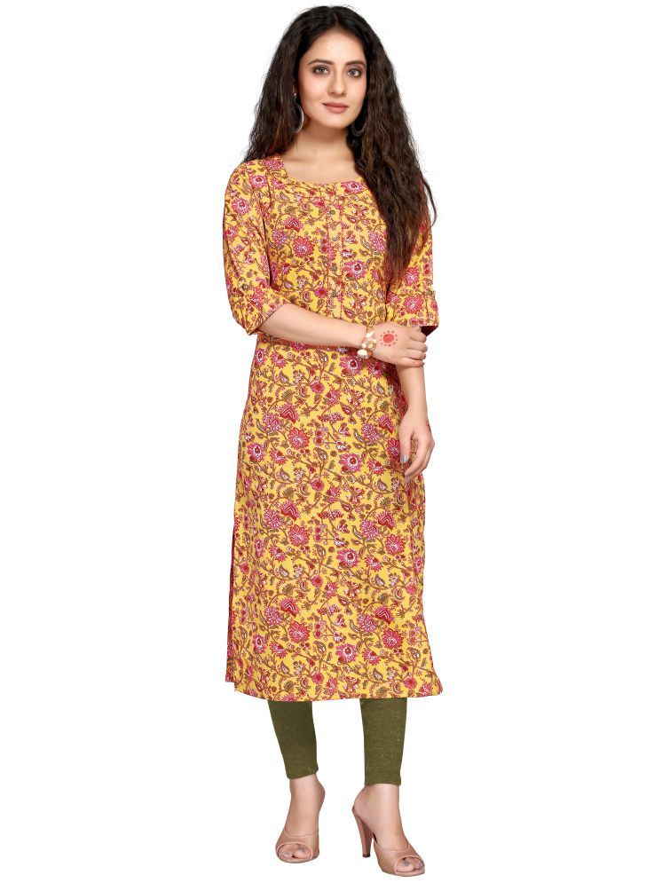     			wonder weave Pack of 1 Cotton Printed Straight Women's Kurti - ( Yellow )