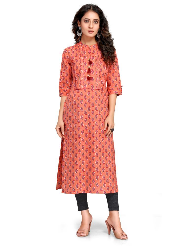     			wonder weave Pack of 1 Cotton Printed Straight Women's Kurti - ( Orange )