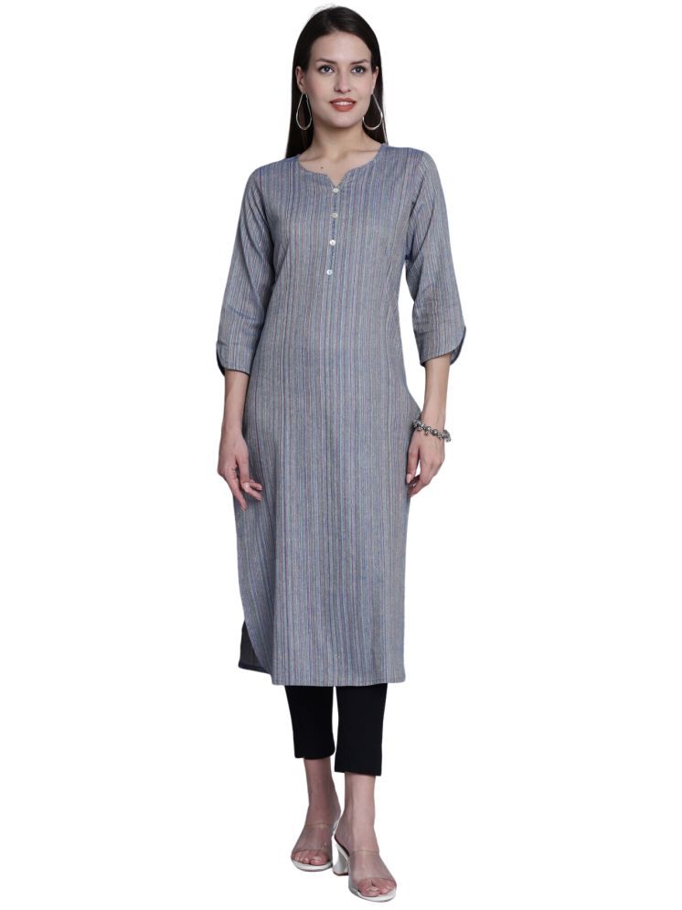     			wonder weave Pack of 1 Cotton Striped Straight Women's Kurti - ( Grey )