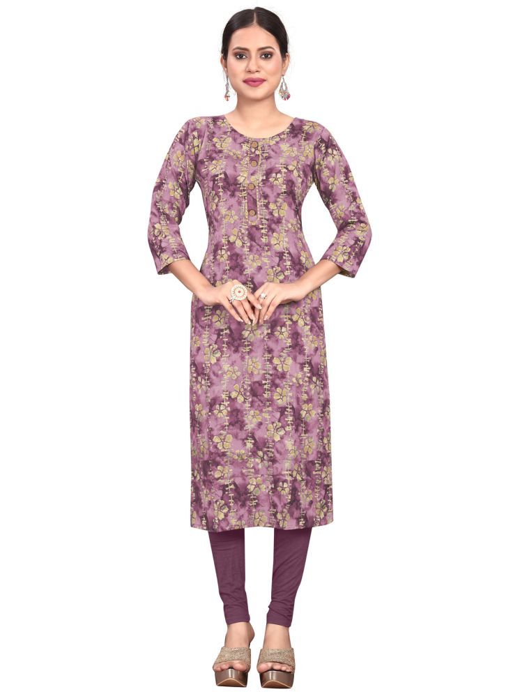     			wonder weave Pack of 1 Cotton Blend Printed Straight Women's Kurti - ( Wine )