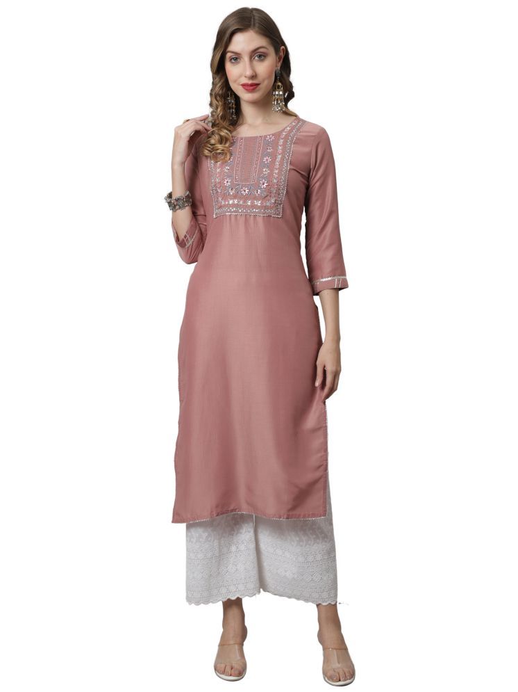     			wonder weave Pack of 1 Silk Embroidered Straight Women's Kurti - ( Pink )