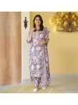 S & D Attire Rayon Printed Kurti With Pants Women's Stitched Salwar Suit - Purple ( Pack of 1 )