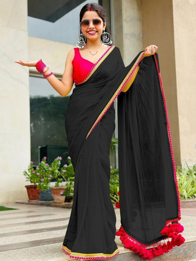     			A TO Z CART Pack of 1 Georgette Solid Saree With Blouse Piece ( Black )