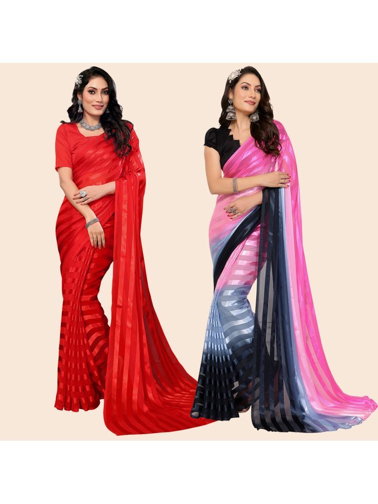     			ANAND SAREES Pack of 2 Satin Striped Saree With Blouse Piece ( Multicolor )