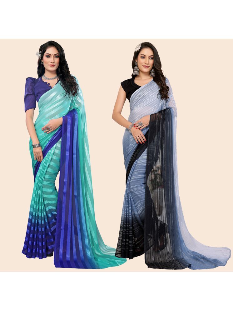     			ANAND SAREES Pack of 2 Satin Striped Saree With Blouse Piece ( Multicolor )