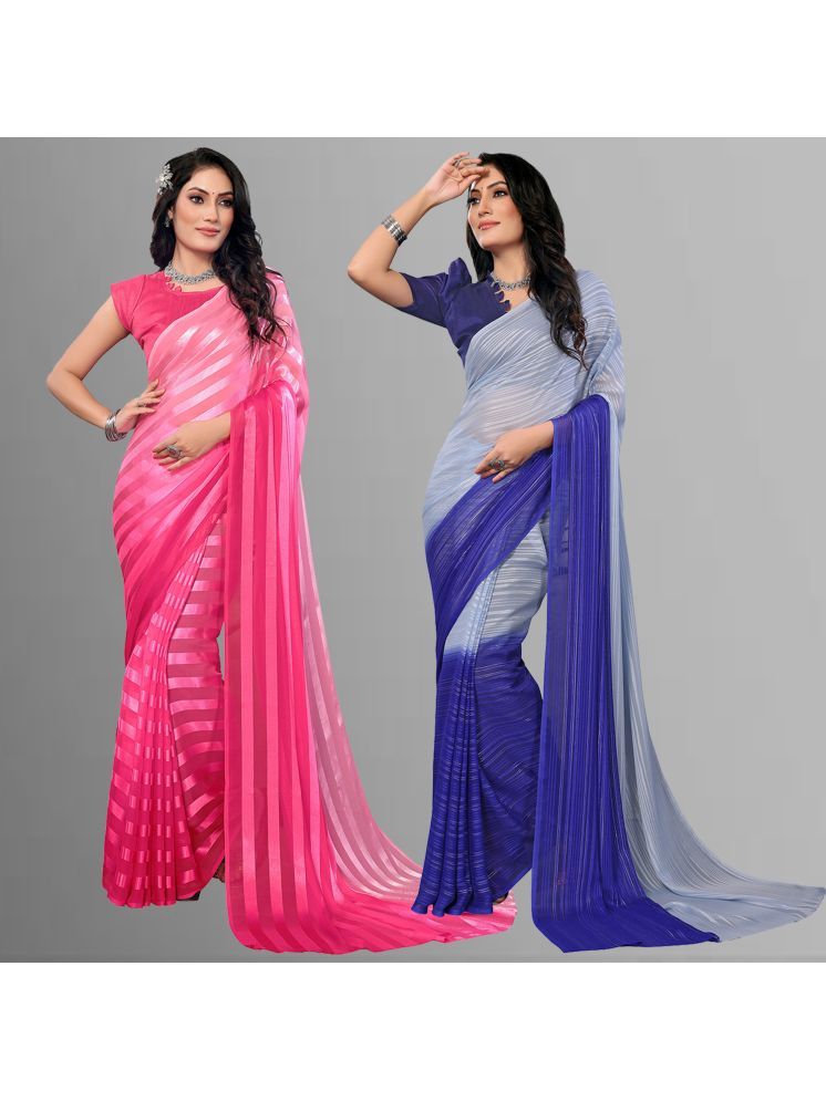     			ANAND SAREES Pack of 2 Satin Striped Saree With Blouse Piece ( Multicolor )