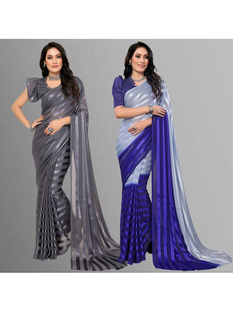     			ANAND SAREES Pack of 2 Satin Striped Saree With Blouse Piece ( Multicolor )