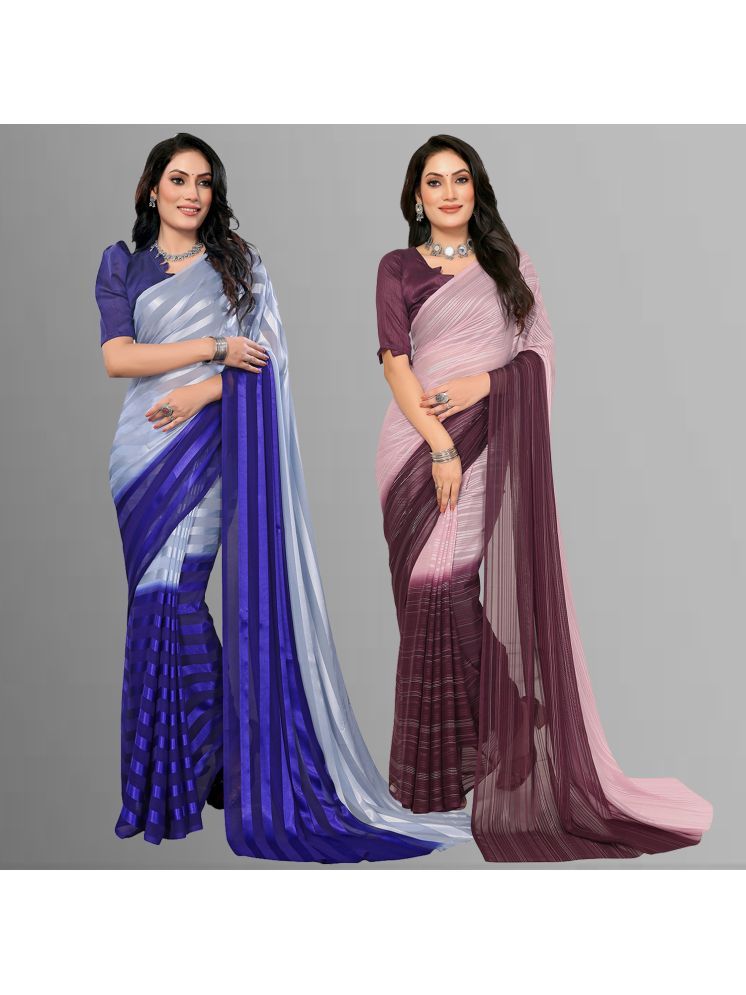     			ANAND SAREES Pack of 2 Satin Striped Saree With Blouse Piece ( Multicolor )