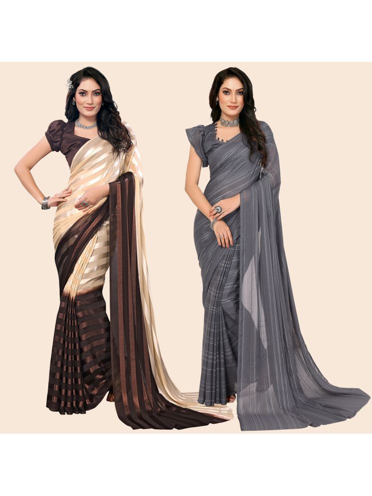     			ANAND SAREES Pack of 2 Satin Striped Saree With Blouse Piece ( Multicolor )