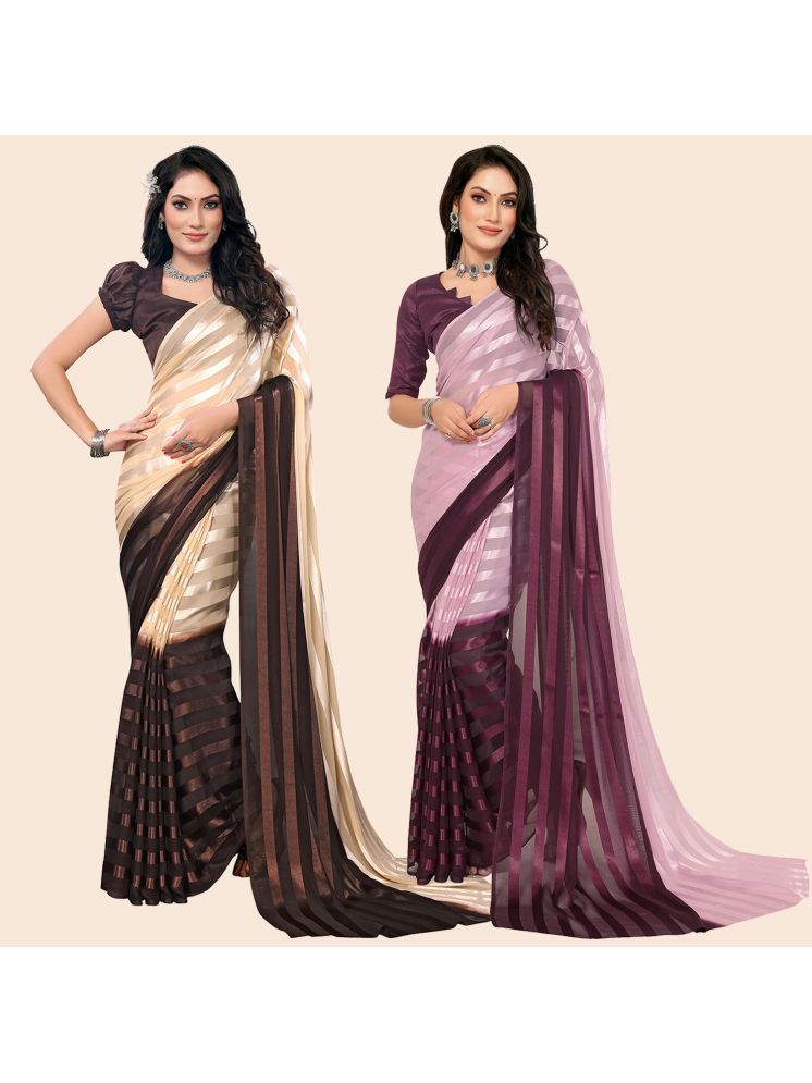     			ANAND SAREES Pack of 2 Satin Striped Saree With Blouse Piece ( Multicolor )