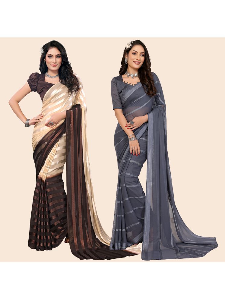     			ANAND SAREES Pack of 2 Satin Striped Saree With Blouse Piece ( Multicolor )