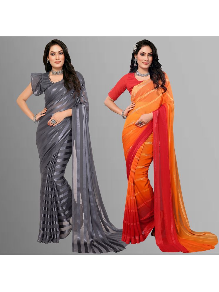     			ANAND SAREES Pack of 2 Satin Striped Saree With Blouse Piece ( Multicolor )