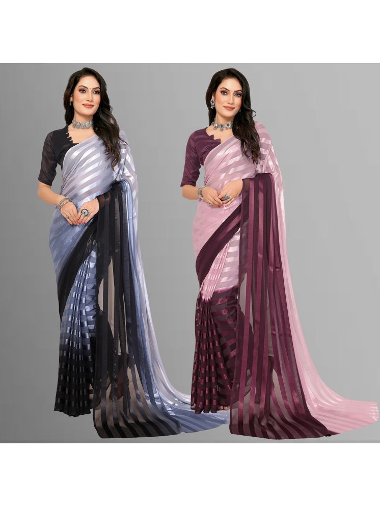     			ANAND SAREES Pack of 2 Satin Striped Saree With Blouse Piece ( Multicolor )