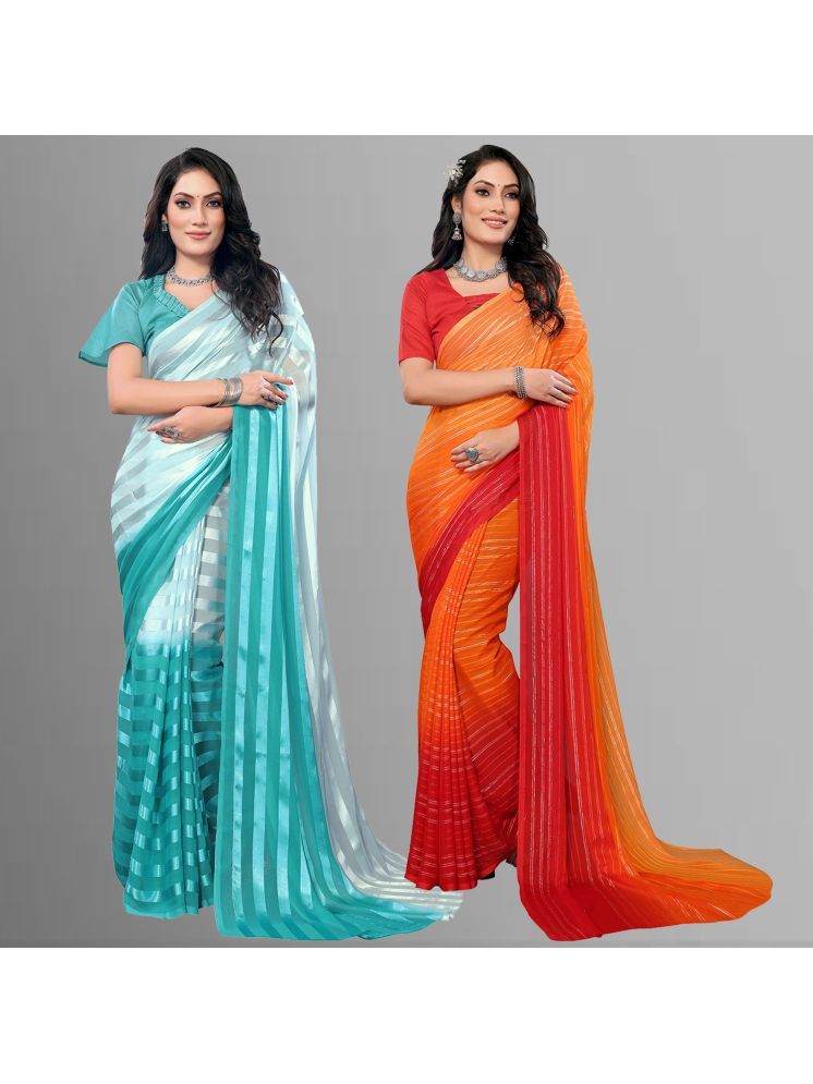     			ANAND SAREES Pack of 2 Satin Striped Saree With Blouse Piece ( Multicolor )